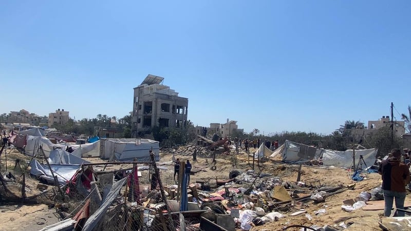 Destruction in the al-Mawasi area of Khan Yunis, Gaza on 13 July when 90 people were killed
