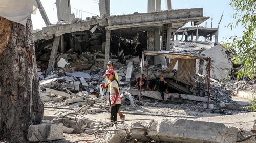 A view of the devastation in Khan Younis following the withdrawal of Israeli troops