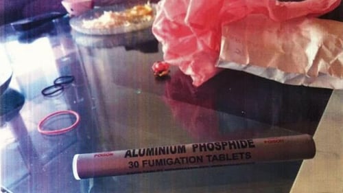 An image released by the Corwn Prosecution Service shows a tube of Aluminium Phosphide fumigation tablets in the flat
