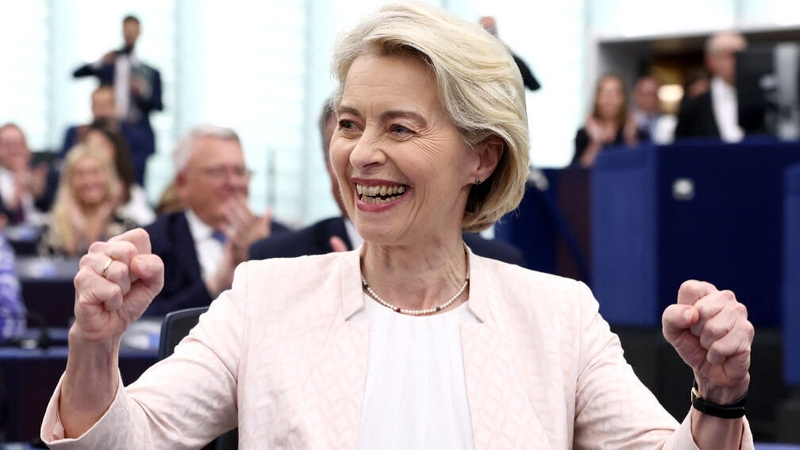 Ursula von der Leyen celebrating after the result was confirmed