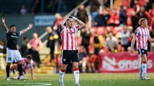 Derry's Danny Mullen reacts at the final whistle