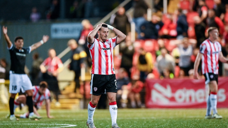 Derry's Danny Mullen reacts at the final whistle