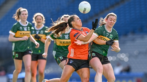 Niamh Henderson of Armagh in action against Anna Galvin of during this year's Division 1 league final