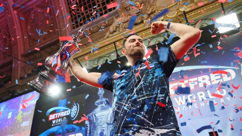 Luke Humphries enjoys the moment on the Blackpool stage