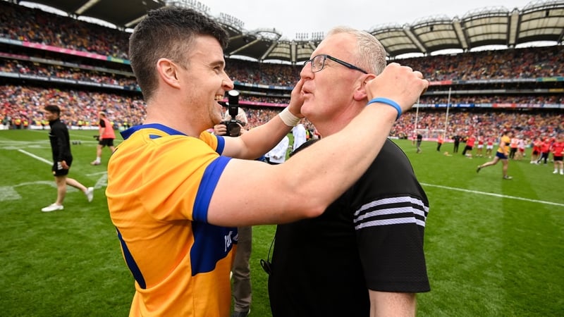 Clare captain Tony Kelly and manager Brian Lohan celebrate after their All-Ireland SHC final victory