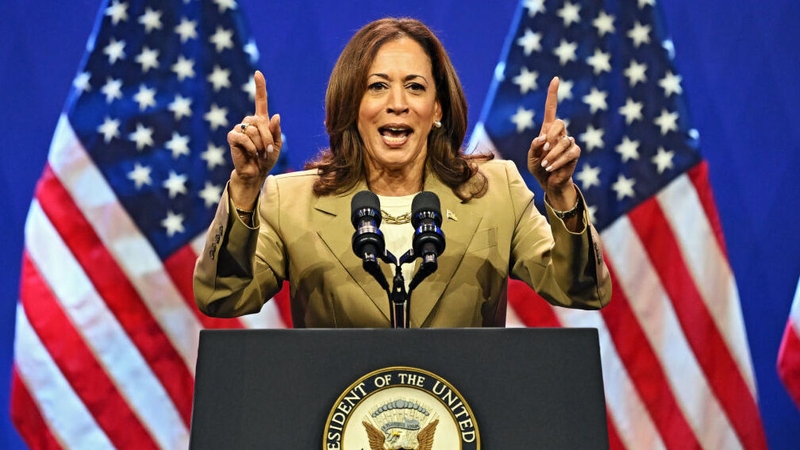 Kamala Harris speaks during a campaign event in Philadelphia