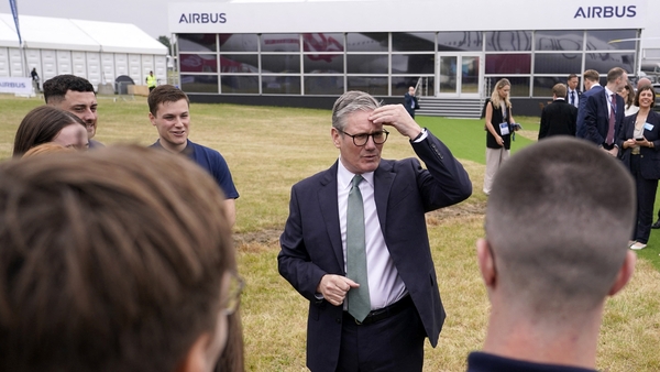 British Prime Minister Keir Starmer with Airbus employees at the Farnborough Airshow