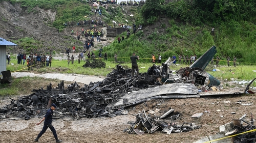 The plane burst into flames after it skidded off the runway