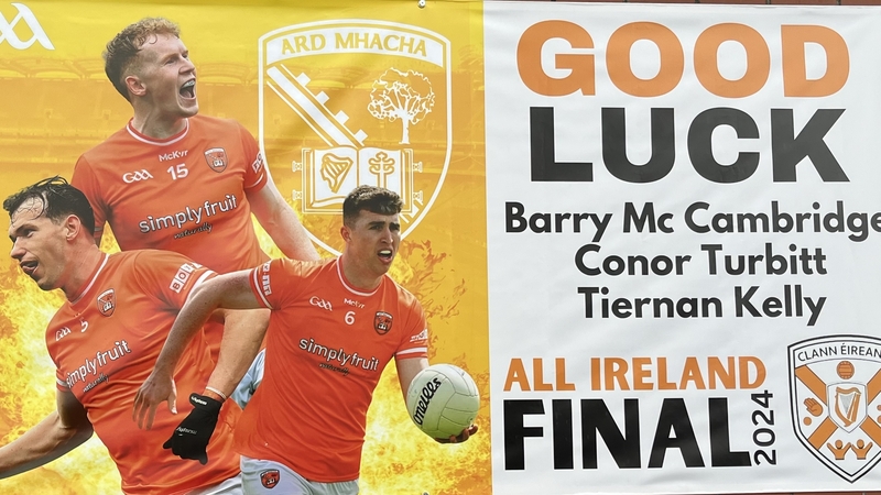 A 'Good Luck' sign at the Clann Éireann club for the Armagh footballers