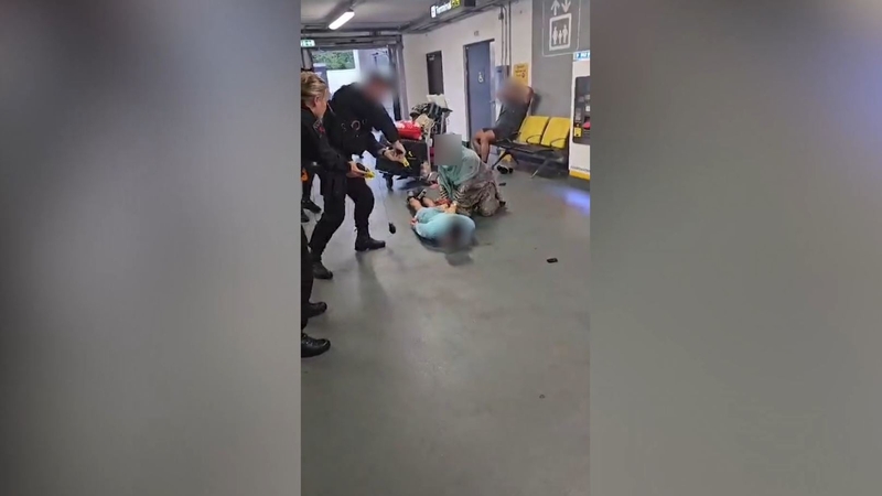 Footage was shared appearing to show a Greater Manchester Police officer kick and stamp on the head of a man who was lying face down on the floor
(Pic: South West News Service via Reuters Connect)