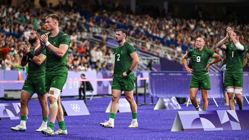 Ireland players acknowledge the support of their fans after the final whistle in the loss to Fiji