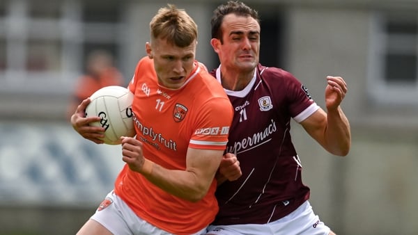 Armagh's Rian O'Neill is challenged by Galway's John Maher in their championship clash earlier this summer