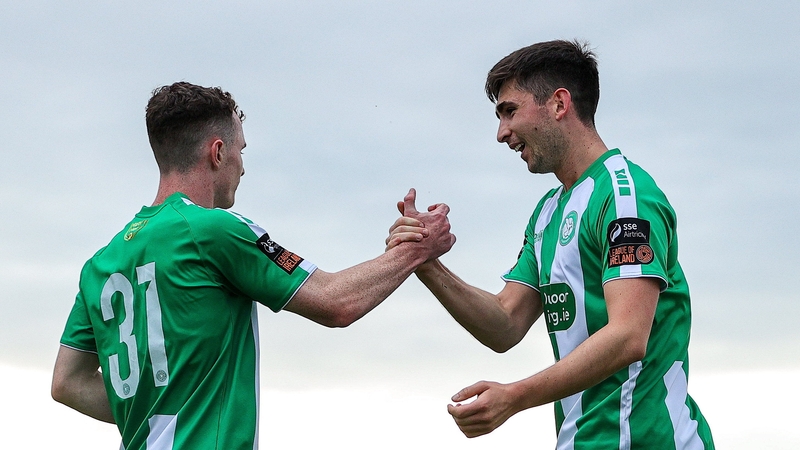 Bray's Kieran Cruise (L) celebrates with team-mate Paul Murphy