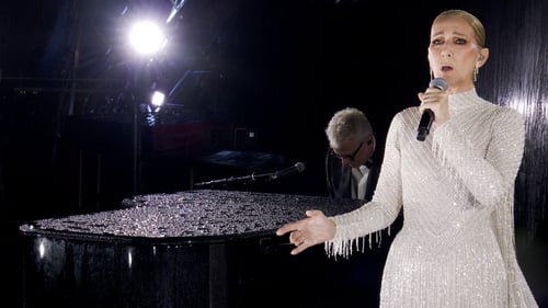 Celine Dion performing on the Eiffel Tower during the opening ceremony of the Paris 2024 Olympic Games on Friday night. Screengrab by IOC via Getty Images