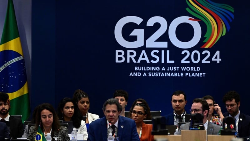 Brazil's Economy Minister Fernando Haddad speaks during the G20 Ministerial Meeting in Rio de Janeiro