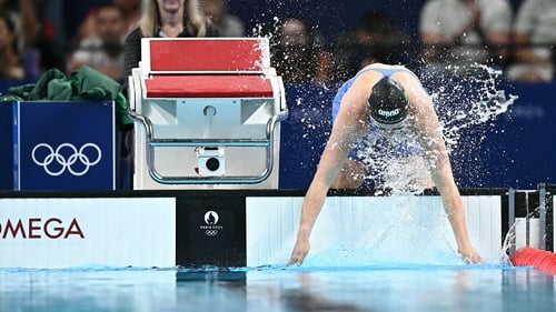 Ireland's Mona Mc Sharry preparing for her heat of the women's 100m breaststroke swimming at the Paris 2024 Olympic Games. Photo: Manan Vatsyayana/AFP via Getty Images