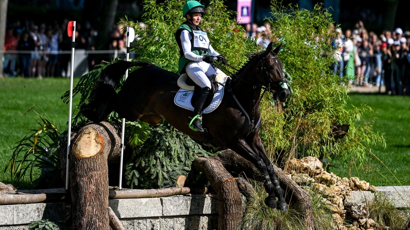 Sarah Ennis riding Action Lady M during the eventing individual cross country in Paris