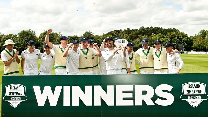 Ireland captain Andrew Balbirnie lifts the Stormont Bowl after their win against Zimbabwe