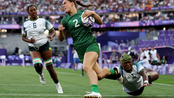 Vicki Elmes Kinlan gets in on the scoring act against South Africa