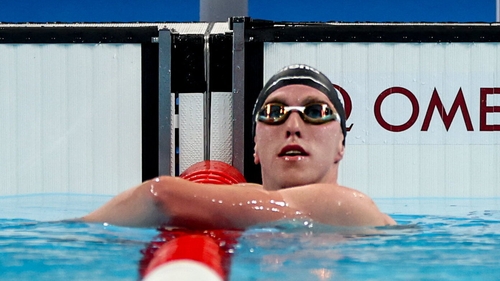 Daniel Wiffen pictured in the pool after winning his men's 800m freestyle heat in Paris