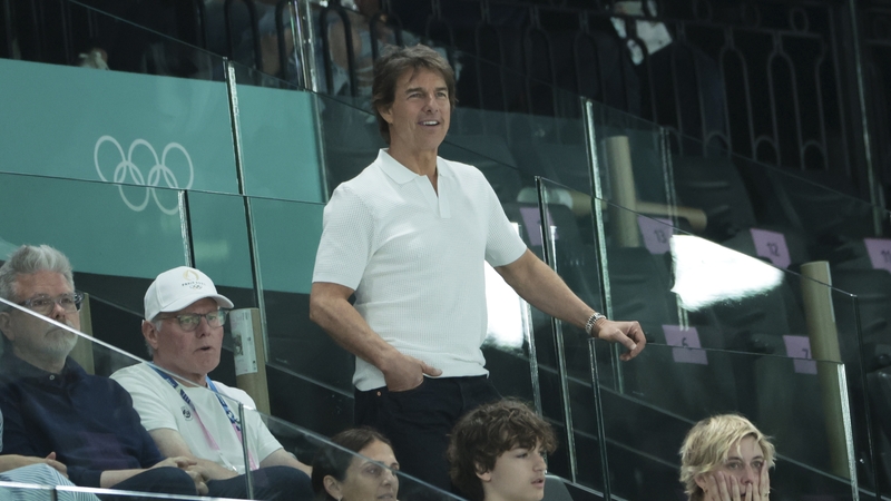 Tom Cruise attends day two of the Paris 2024 Olympic Games at the artistic gymnastics event with Simone Biles of USA at Paris Arena in Paris, France. (Photo by Jean Catuffe/Getty Images)