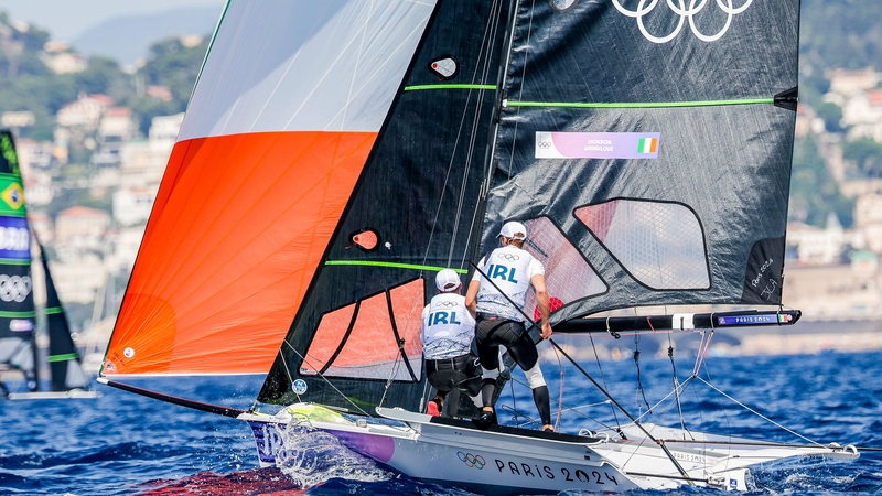 Sean Waddilove and Robert Dickson in action during the men's skiff races at Marseille Marina