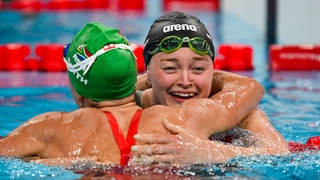 Mona McSharry reacts after claiming bronze in the women's 100m breaststroke final