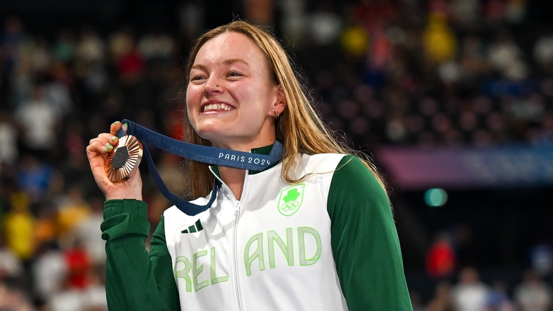 McSharry celebrates her third place finis in La Defense Arena