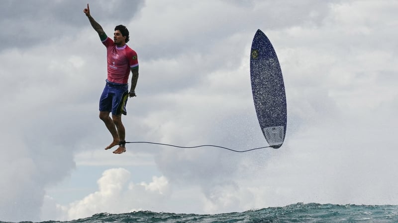 Gabriel Medina pictured as he kicked out of the wave in Tahiti
