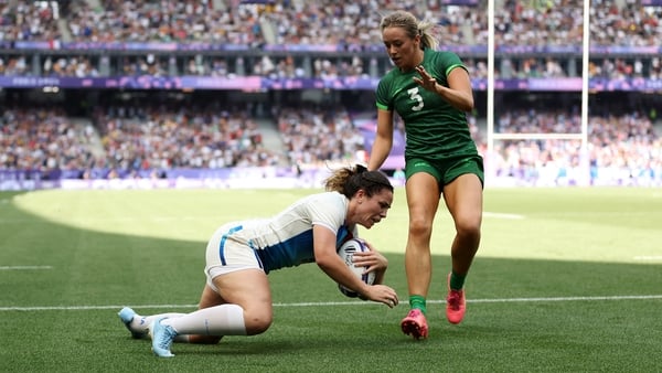 Ireland's Stacey Flood can't prevent Carla Neisen from running in a French try