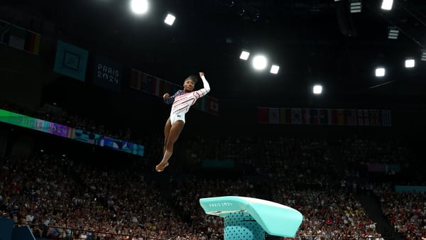 No twisties here: Simone Biles competing on the vault during the Olympic Games in Paris. Photo: Naomi Baker/Getty Images