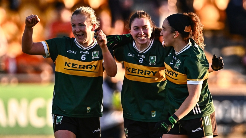 Deirdre Kearney, Eilís Lynch and Kayleigh Cronin celebrate the semi-final win over Armagh