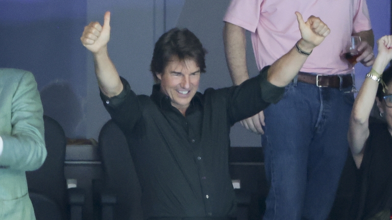 Tom Cruise, pictured celebrating the USA swimming team's 4x100m freestyle relay victory at Paris La Défense Arena on Saturday 27 July