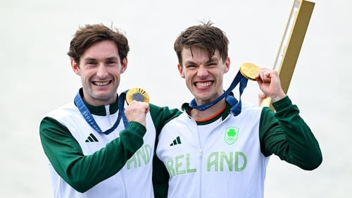 Paul O'Donovan and Fintan McCarthy on the podium