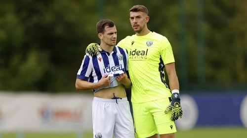 Jayson Molumby and West Brom keeper Alex Palmer pictured during the friendly fixture with Real Mallorca