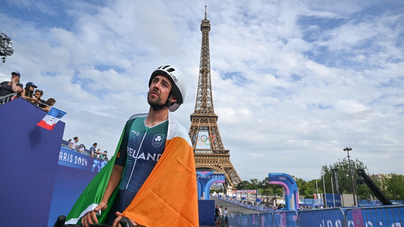 Cyclist Ben Healy after his 10th-place finish in the men's road race