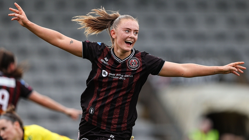 Katie Malone celebrates scoring Bohs' second goal