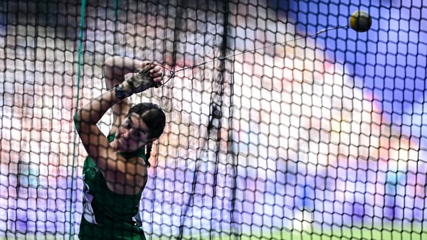 Nicola Tuthill in the nets during the hammer throw