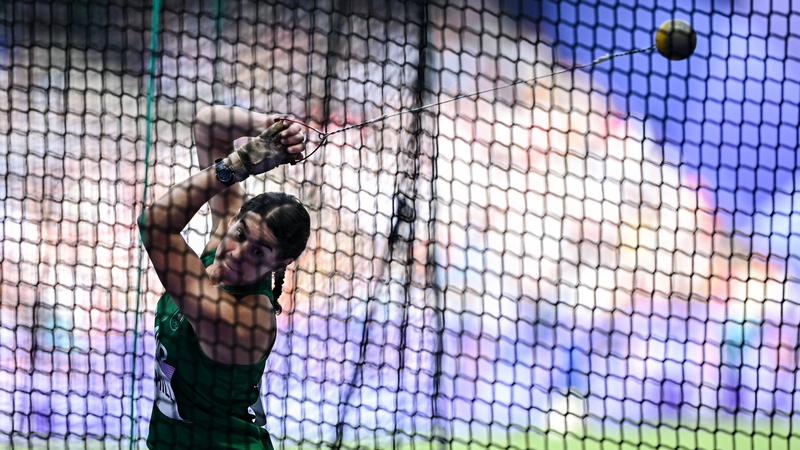 Nicola Tuthill in the nets during the hammer throw