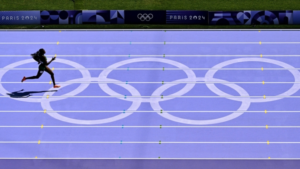 Rhasidat Adeleke streaking clear to win her 400m semi-final heat