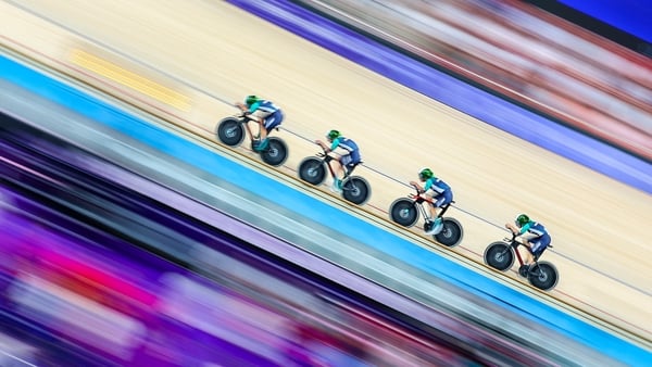 Lara Gillespie, Mia Griffin, Alice Sharpe and Kelly Murphy pictured on their way to setting a new Irish national record in Paris