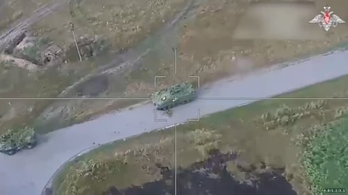 Russian forces launch a missile attack, targeting the military equipment of Ukrainian Armed Forces at the border area near Kursk Oblast, Russia (pic: Russian Ministry of Defense)