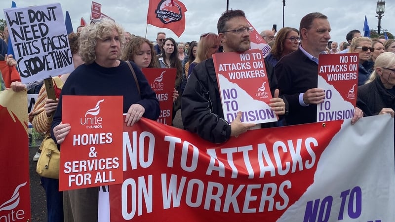 ICTU led a rally at Stormont in opposition to the Belfast rioting