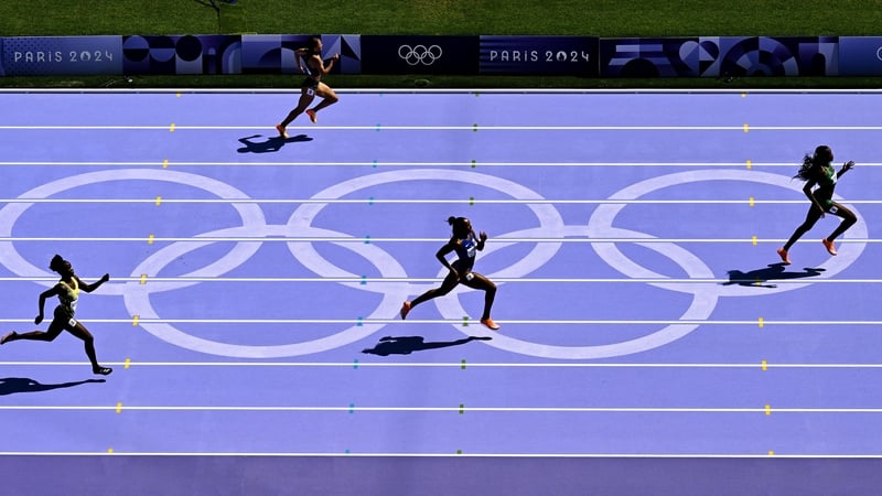 Ireland's Rhasidat Adeleke winning her 400m heat at the Paris Olympics running in lane 5 in a time of 50.09. She runs in lane 4 in the final tonight. Photo: David Fitzgerald/Sportsfile via Getty Images