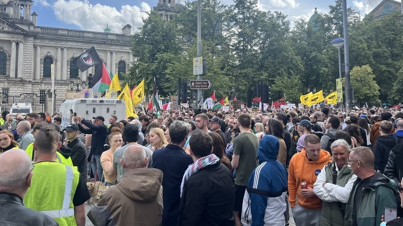 Large crowds gathered for an anti-racism rally at Belfast City Hall today