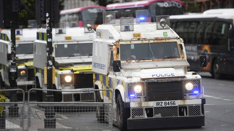 Police vehicles seen in Belfast yesterday