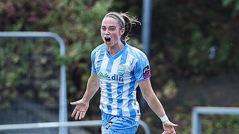 Izzy Finnegan celebrates after putting DLR Waves ahead