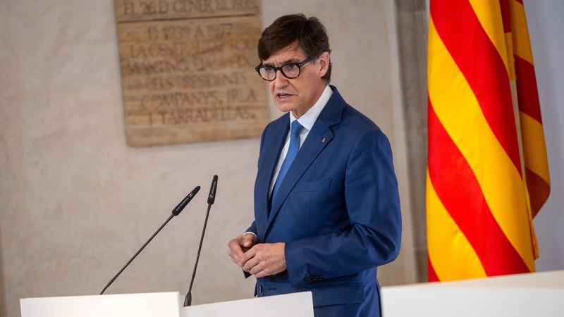 President of the Generalitat de Catalunya, Salvador Illa, speaks during the inauguration ceremony of the Catalan Government, at the Palau de la Generalitat