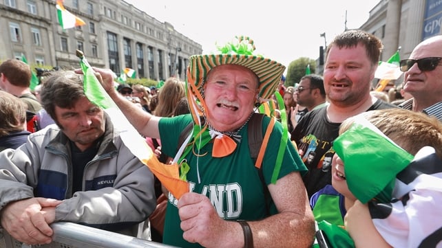 Ray Larkin (centre) among those on O'Connell Street in Dublin