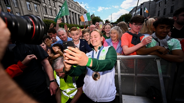 Mona McSharry takes a selfie with supporters